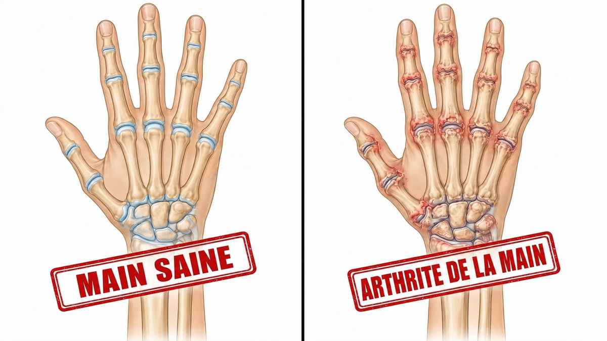 Comparaison entre une main saine et une main arthrosique