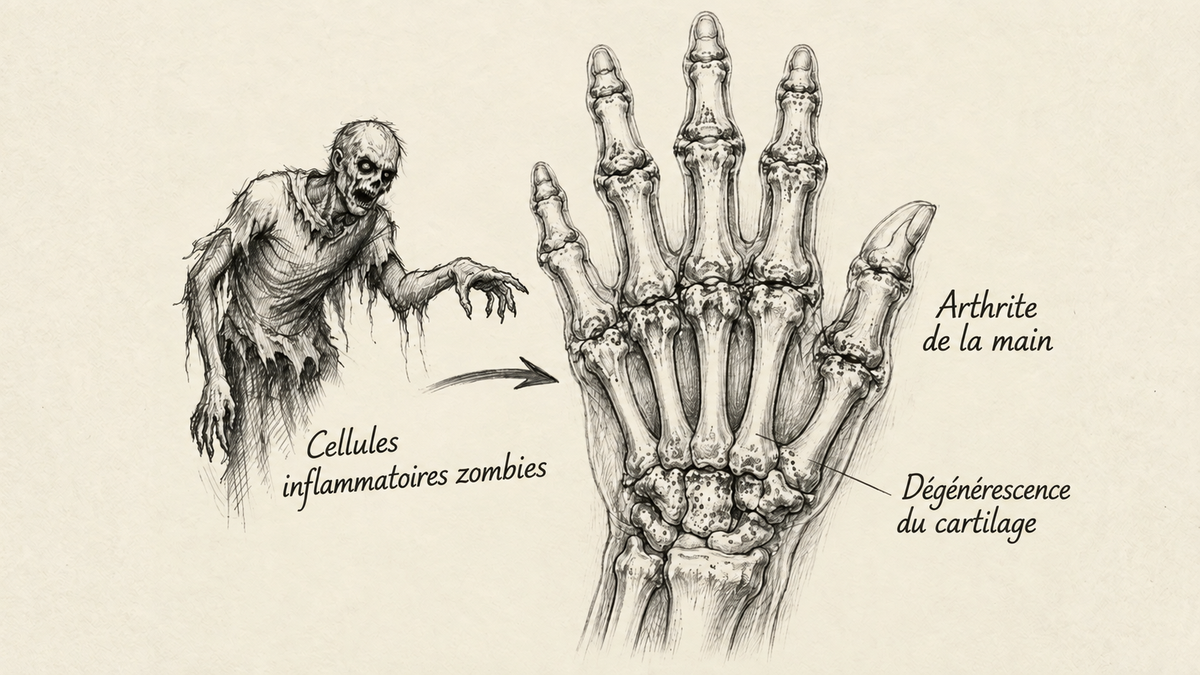 Cellules inflammatoires zombies et schéma de l’arthrose
