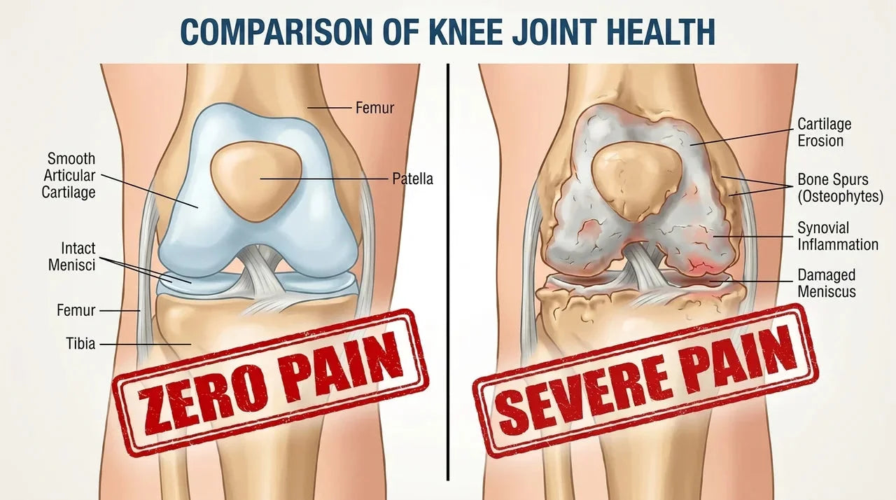 Comparaison entre un genou sans douleur et un genou très douloureux