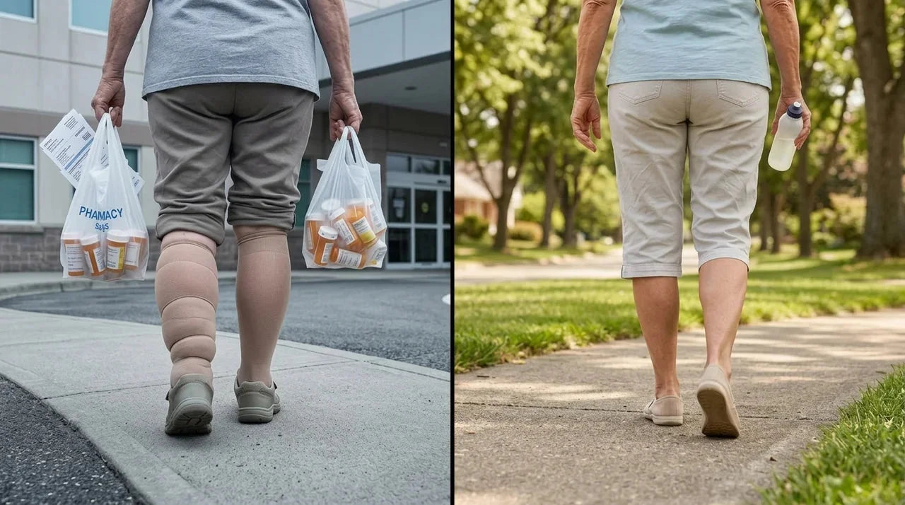 Personne vivant librement sans gonflement des jambes