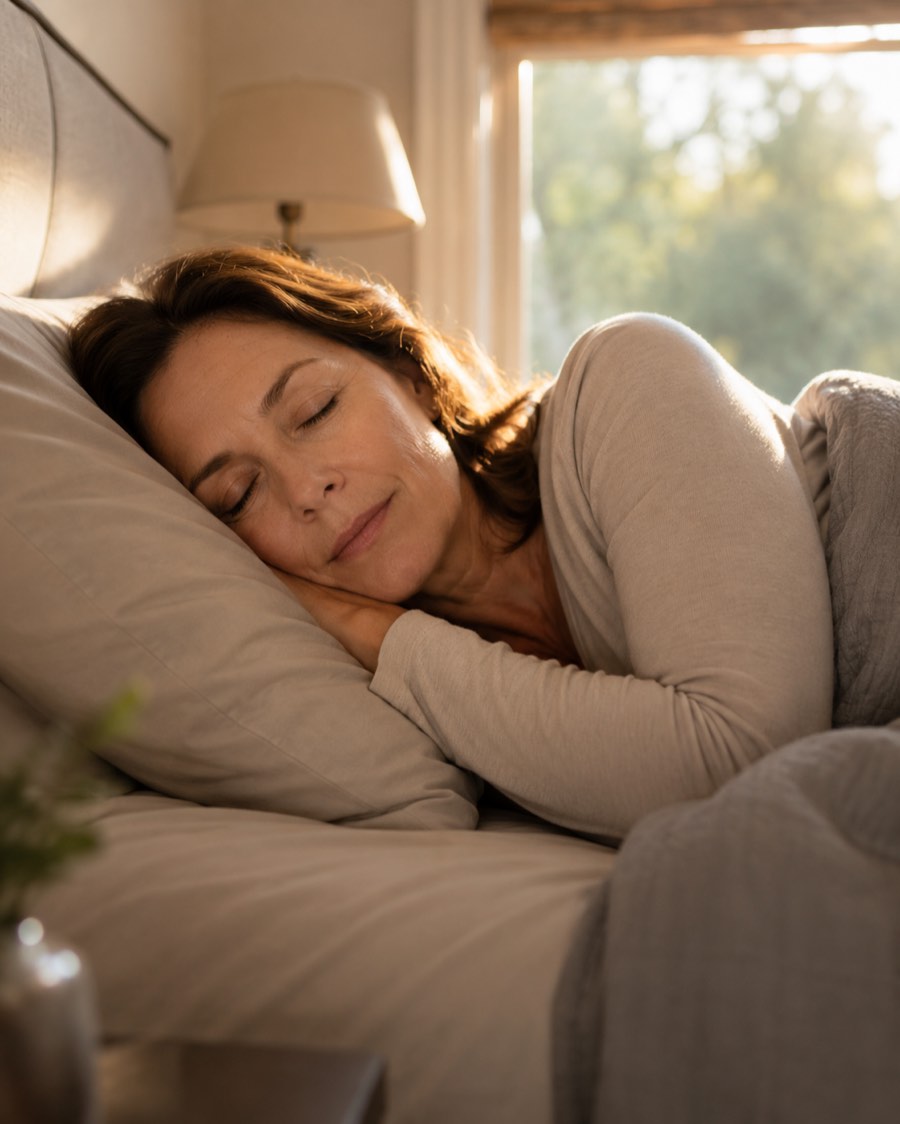 Femme endormie paisiblement, la bouche fermée