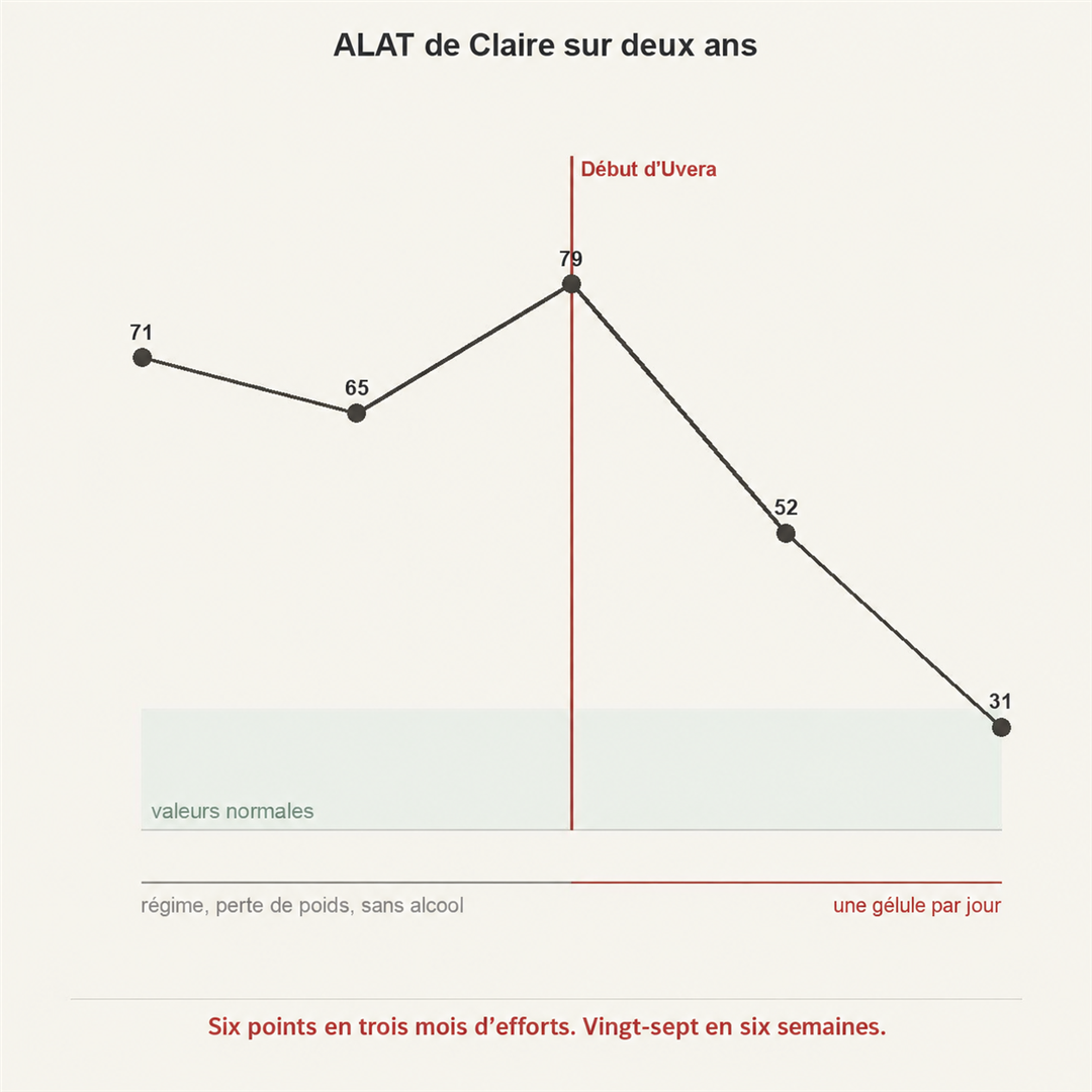 Courbe des ALT de Claire : 71, 65, 79, puis 52 et 31